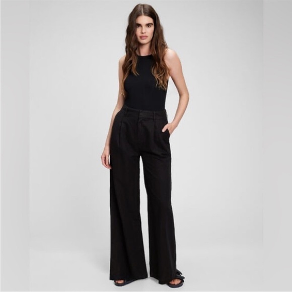 NWT! GAP Black High Rise Linen-Cotton Pleated Wide Leg Pants  - Multiple Sizes🔹 - Picture 1 of 11